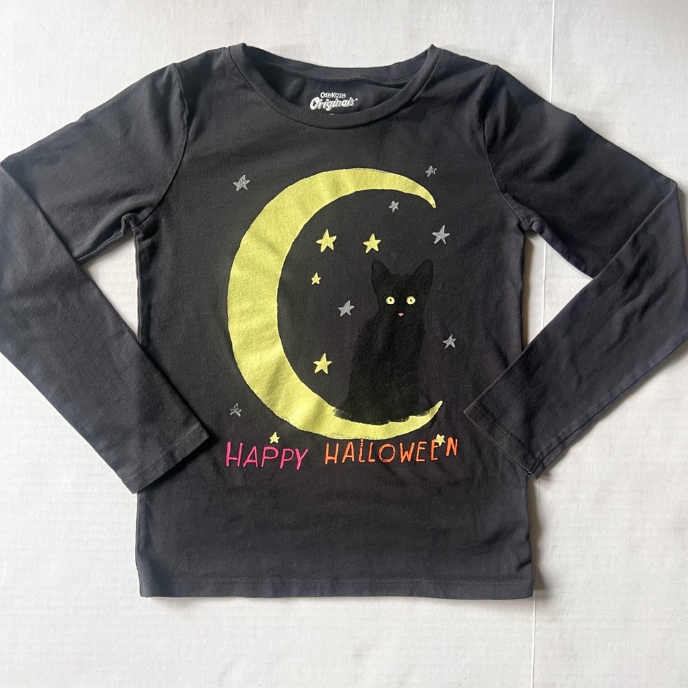 Halloween Cat & Moon Long Sleeve Tee by Osh Kosh Originals Girls Sz 7